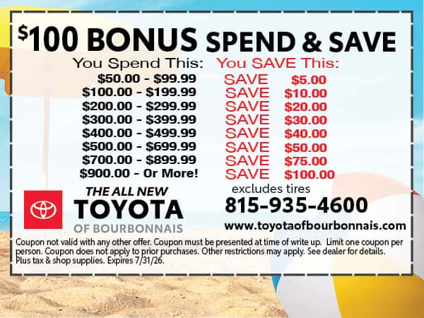 $100 Bonus Spend & Save | Toyota of Bourbonnais