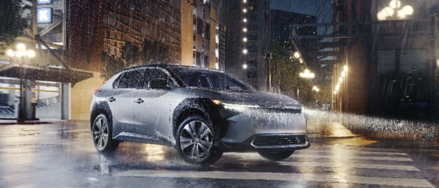 2024 Toyota bZ4X Exterior On Rainy City Turn