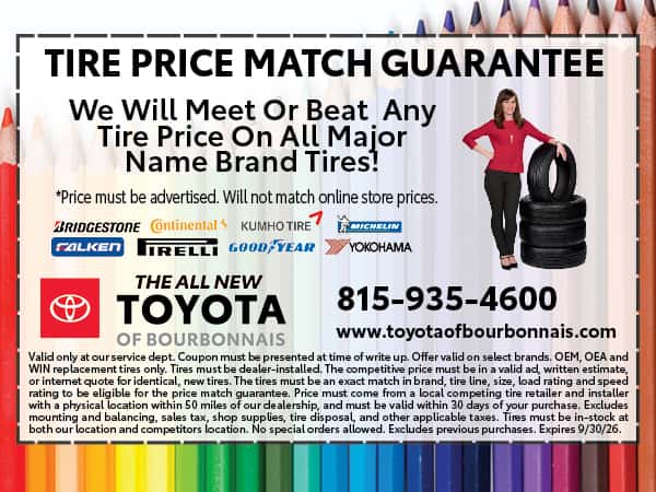Tire Price Match Guarantee | Toyota of Bourbonnais