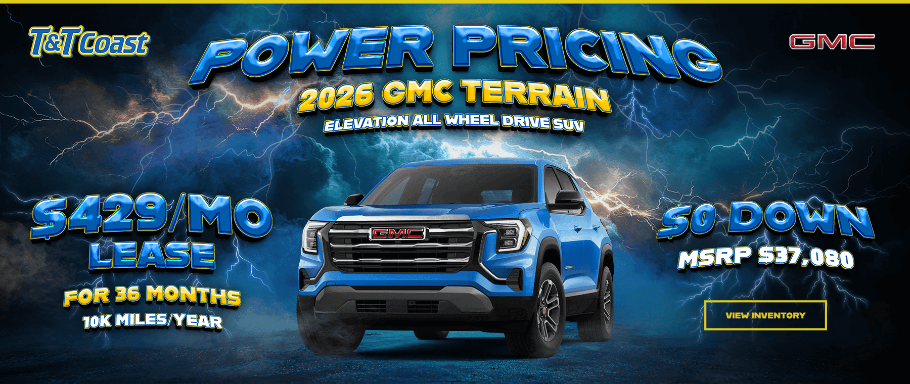 Headline*: 2026 GMC Terrain Elevation All Wheel Drive SUV Subtext: $0 DOWN MSRP $37,080 $429/MO LEASE! FOR 36 MONTHS 10K MILES/YEAR