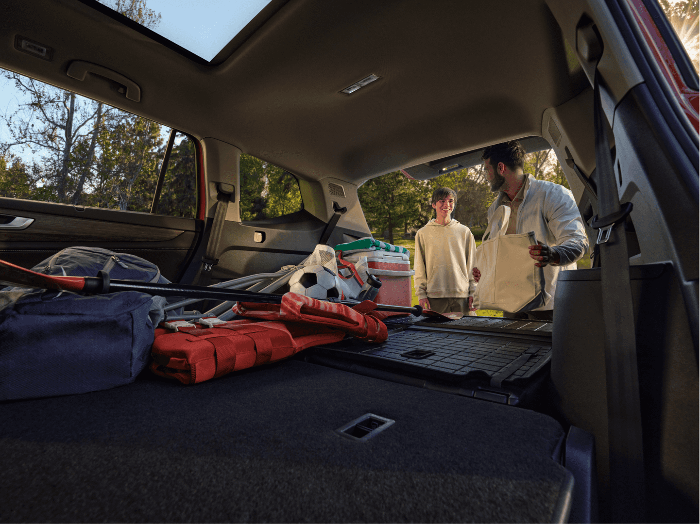 Volkswagen Atlas cargo space filled with gear for a family trip