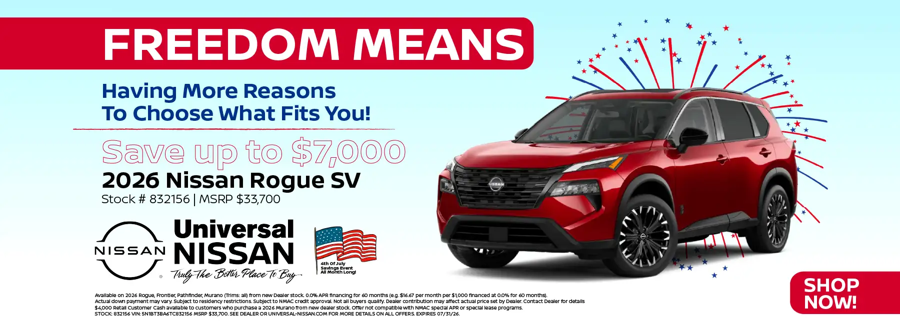 Universal Nissan 4th of July Savings Event with special offers on new Nissan vehicles