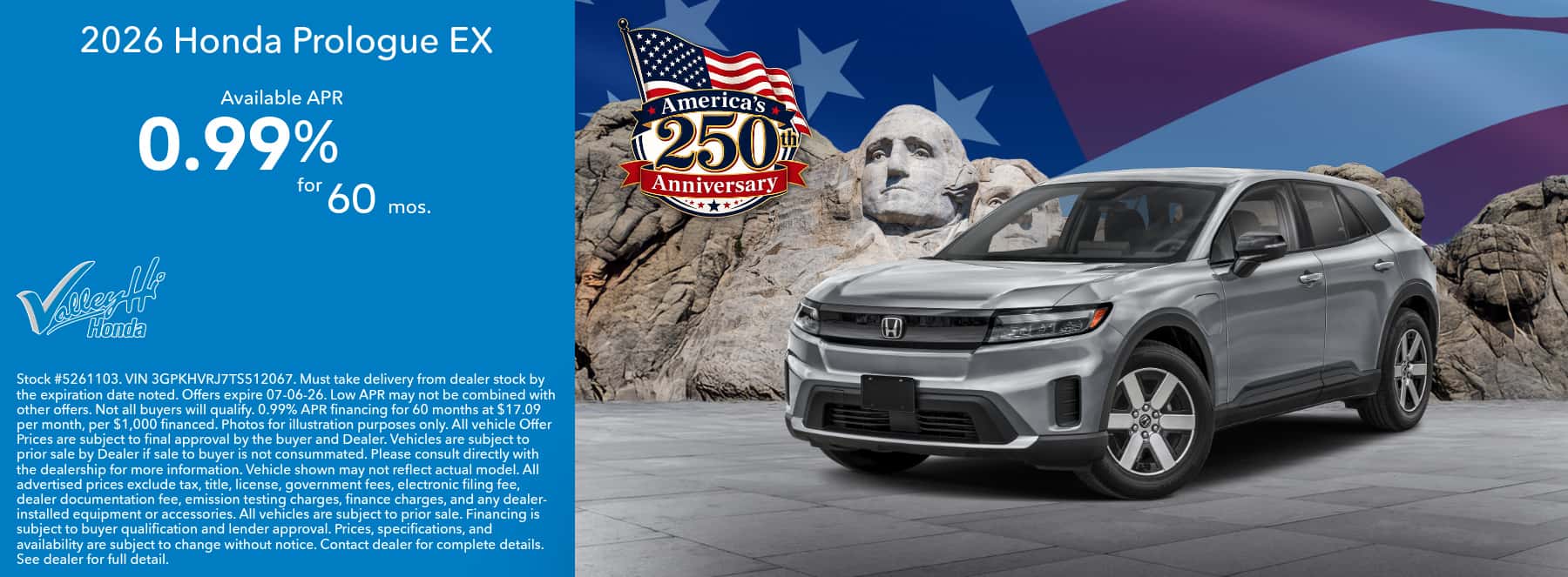 Honda Prologue 0.99% APR