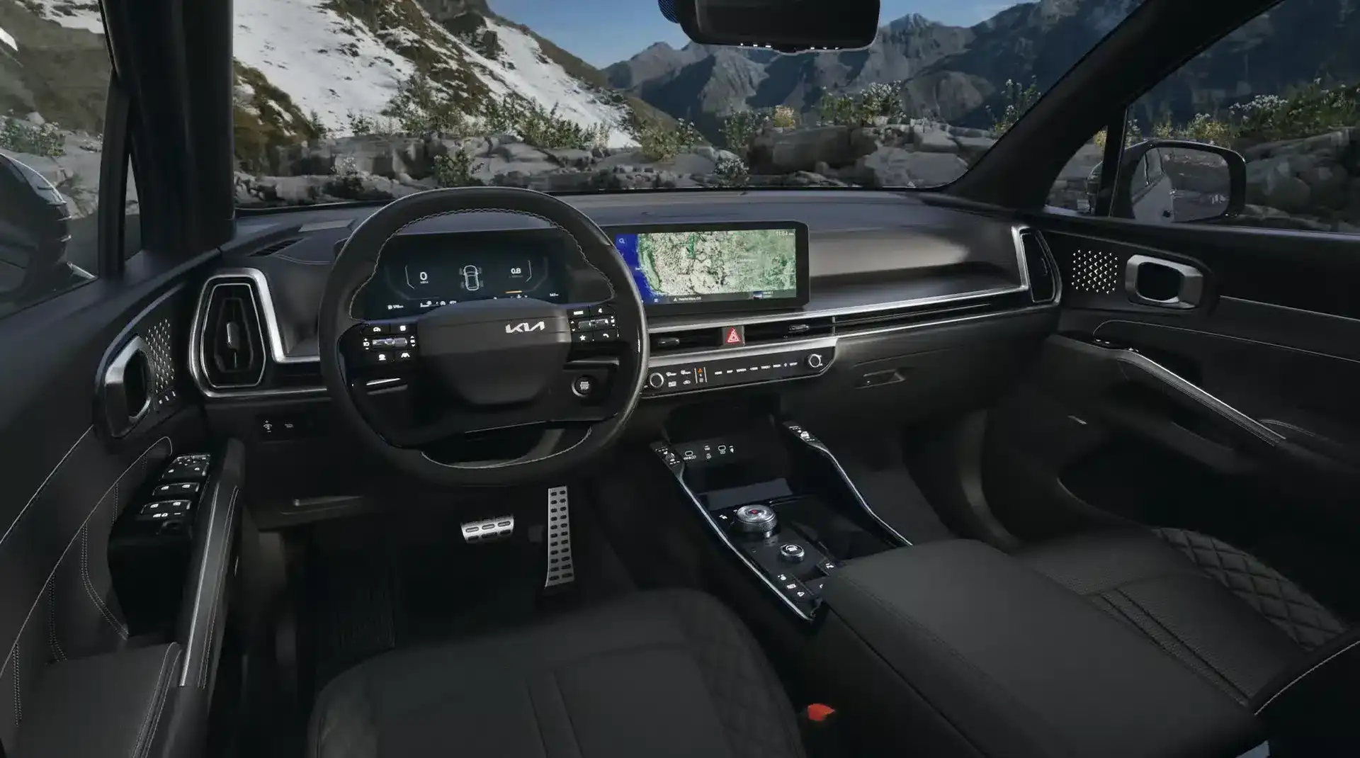 2026 Kia Sorento Hybrid interior with panoramic display.