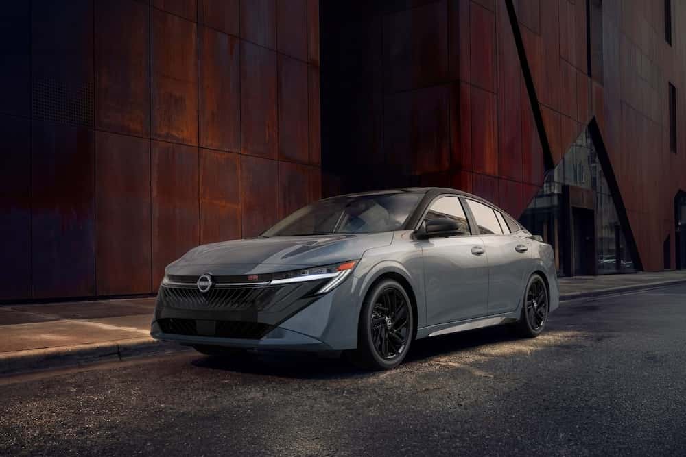 Gray 2027 Nissan Sentra SR Midnight Edition with black wheels, black trim, and a two-tone black roof
