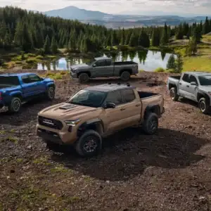 2025 Toyota Tacoma Model Lineup Parked Together Off Road