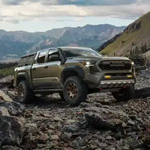 2025 Toyota Tacoma Trailhunter Off Road on Rocky Terrain