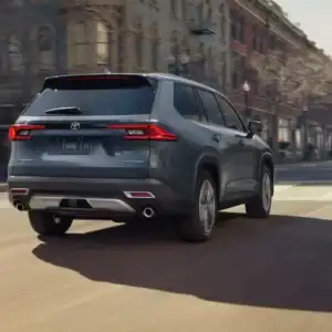 2026 Toyota Grand Highlander rear view in a city