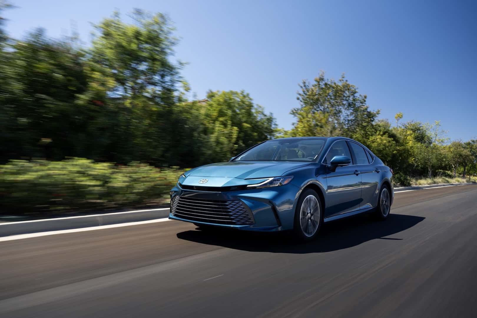 2026 Toyota Camry XLE AWD in Ocean Gem in motion