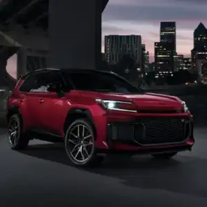 2026 Toyota RAV4 PHEV GR Sport red at night