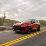 Red 2026 Toyota Rav4 GR Sport driving