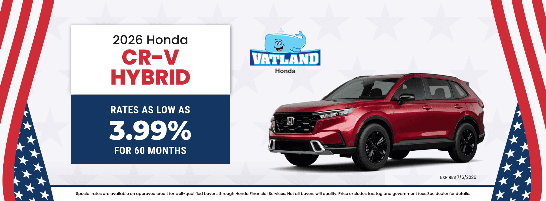 Rates as low as 3.99% for 60 months on 2026 Honda CR-V Hybrid