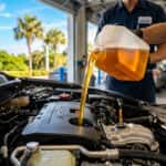 Pouring oil into vehicle