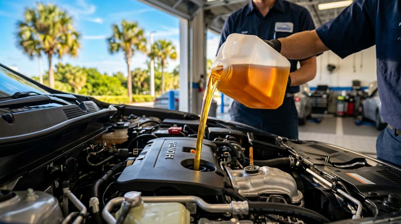 Pouring oil into vehicle