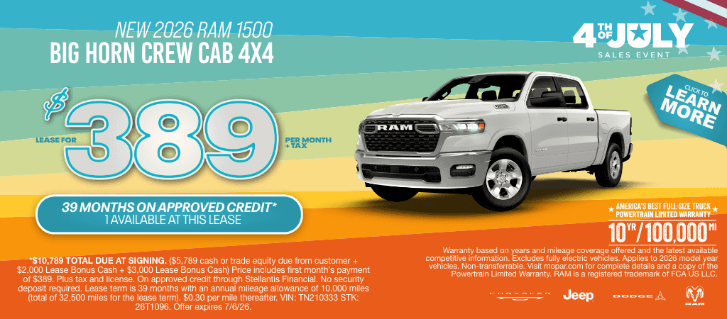 Lease a New 2026 RAM 1500 Big Horn Crew Cab for $389