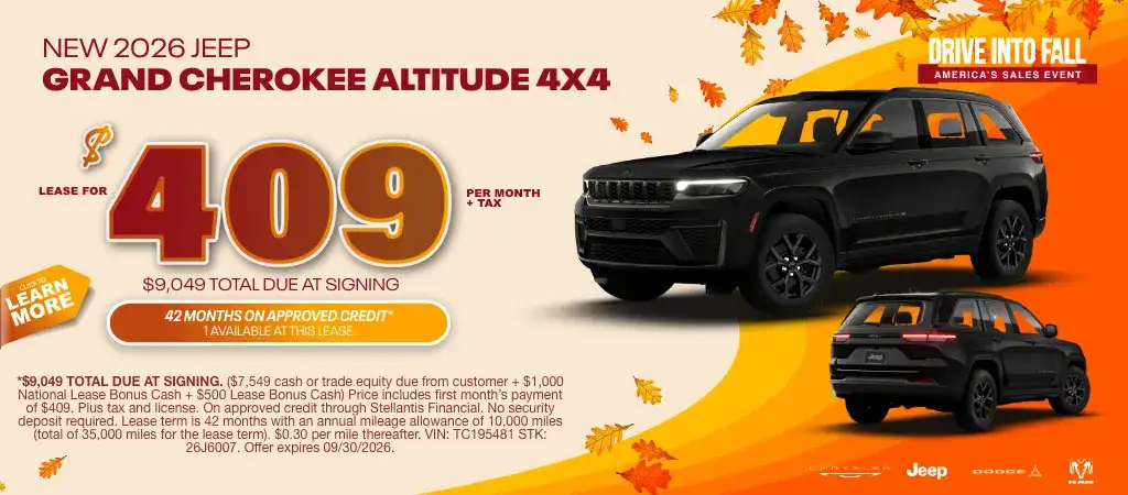 New 2026 Jeep Grand Cherokee Altitude 4X4: Lease for $409 a Month + Tax
