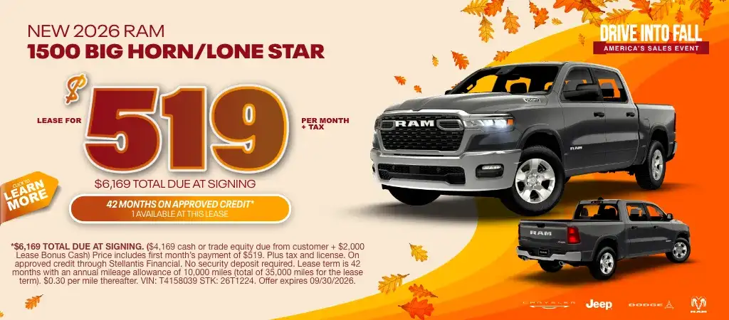 Lease a New 2026 RAM 1500 Big Horn Crew Cab for $519