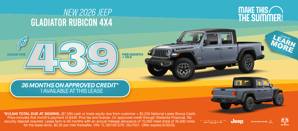 Lease a New 2026 Jeep Gladiator Rubicon for $439