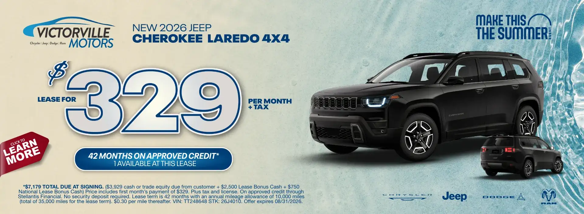 $329 Cherokee Laredo 4x4 Lease
