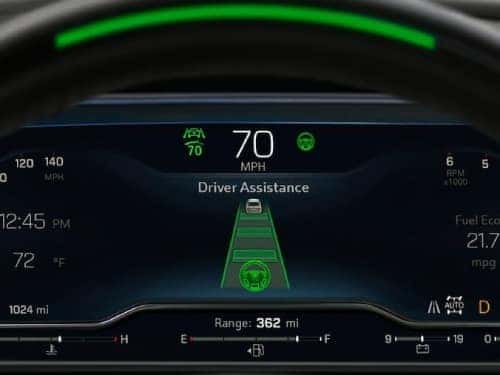 2024 Chevrolet Suburban driver's dash showing driver assist safety feature