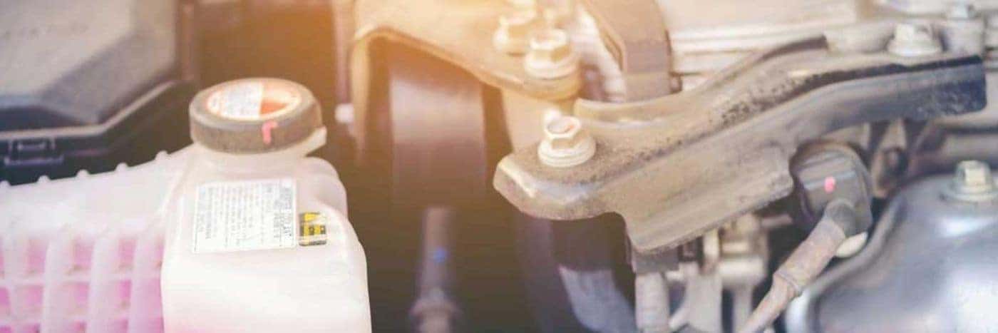 View of engine coolant next to an engine
