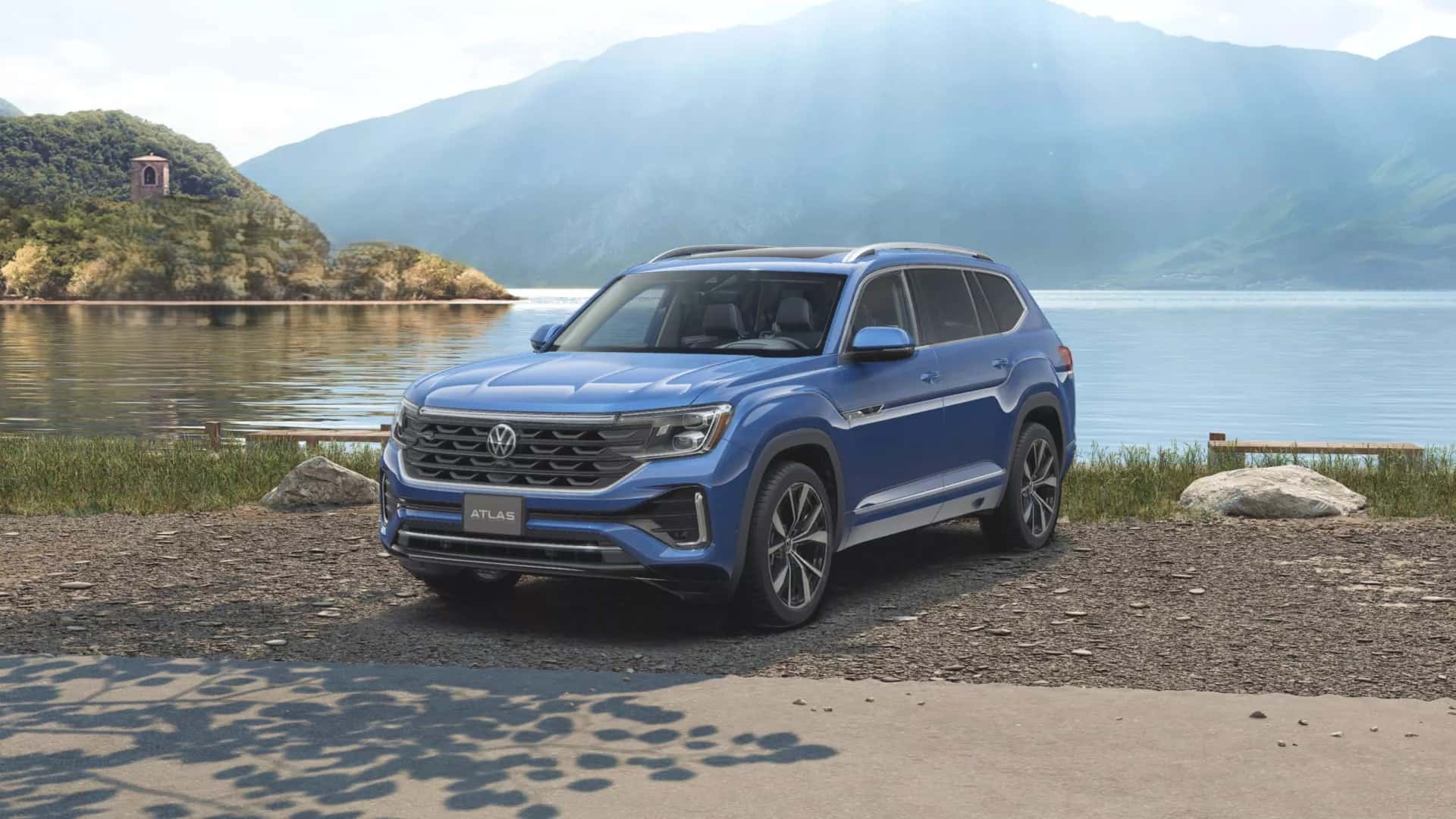 2026 Volkswagen Atlas parked next to a lake