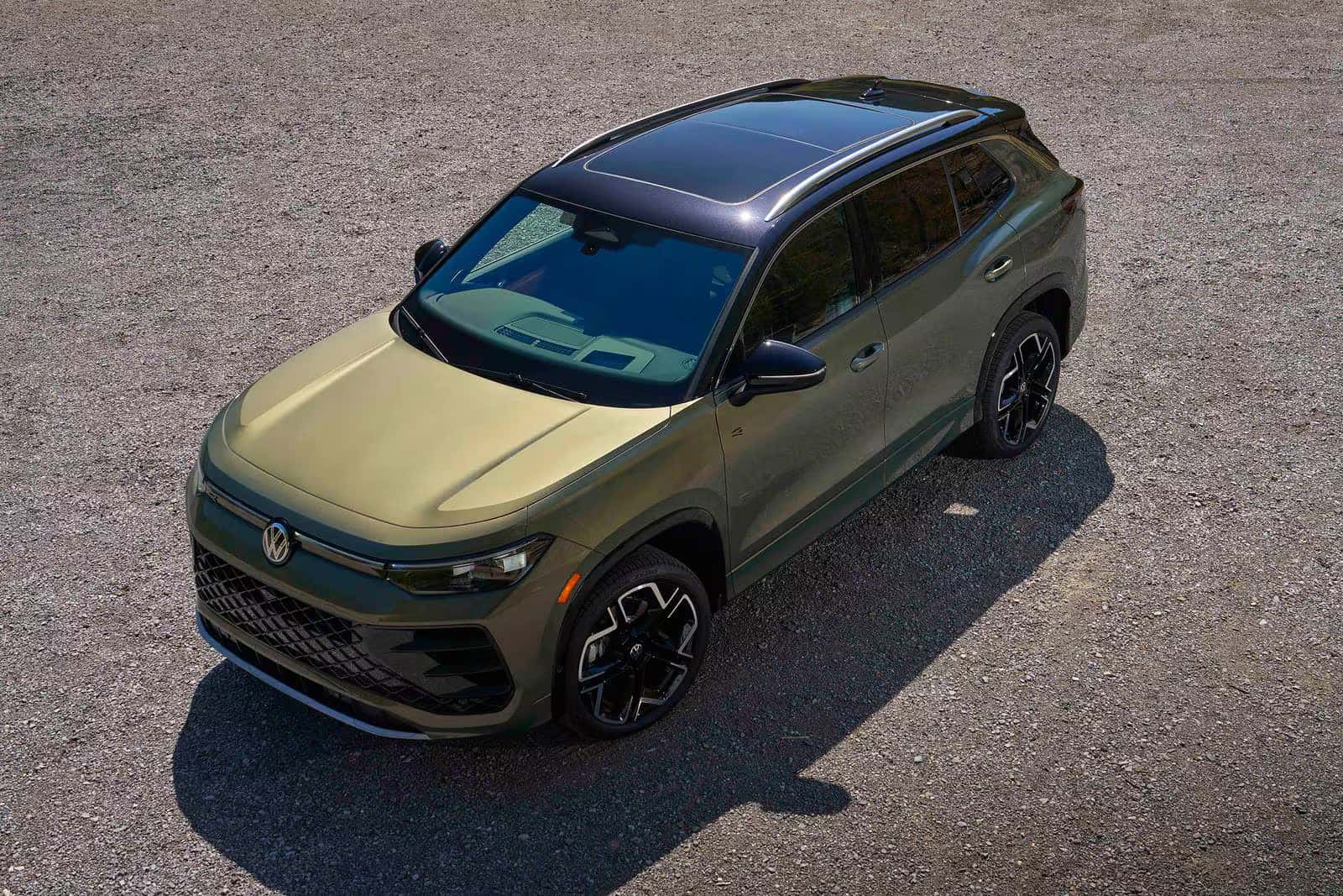 a birds eye view of the new 2026 volkswagen tiguan parked on a road