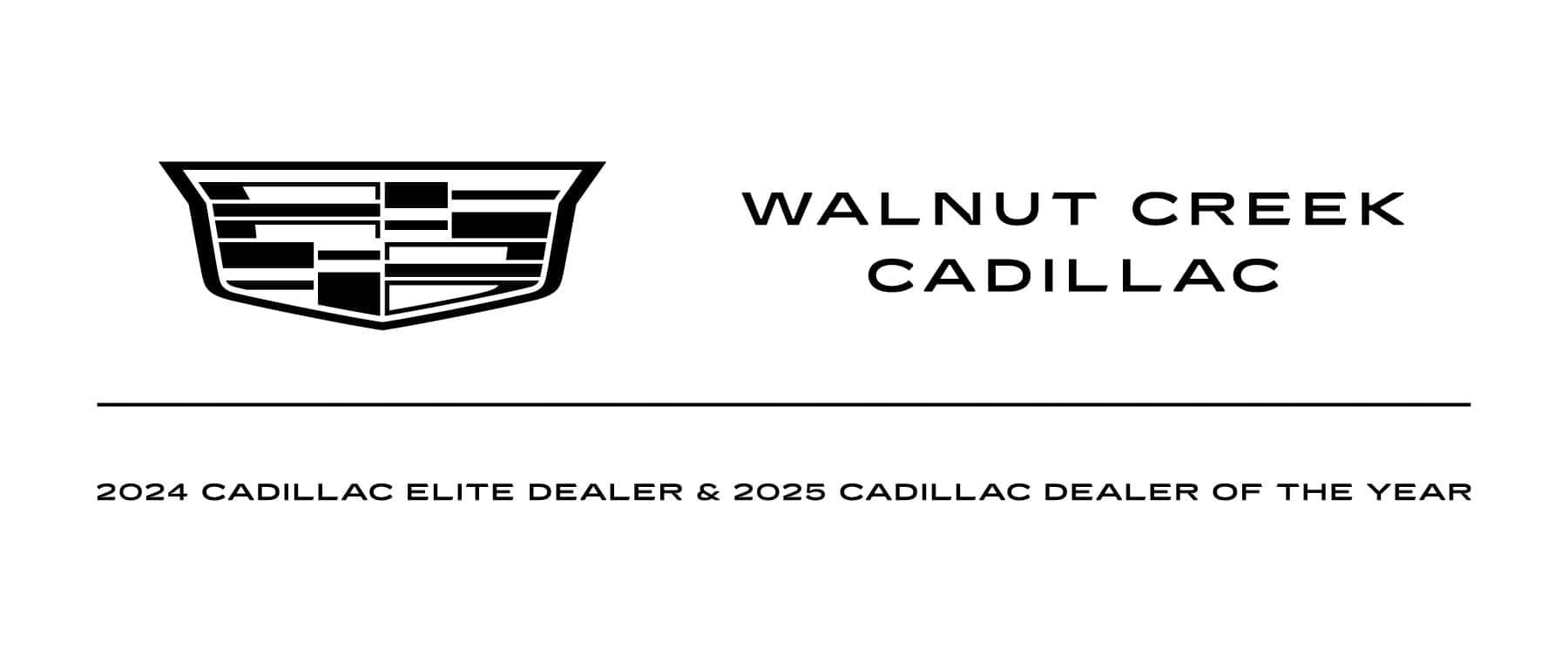 Walnut Creek Cadillac logo and 2025 Cadillac Dealer of the Year award recognition banner.