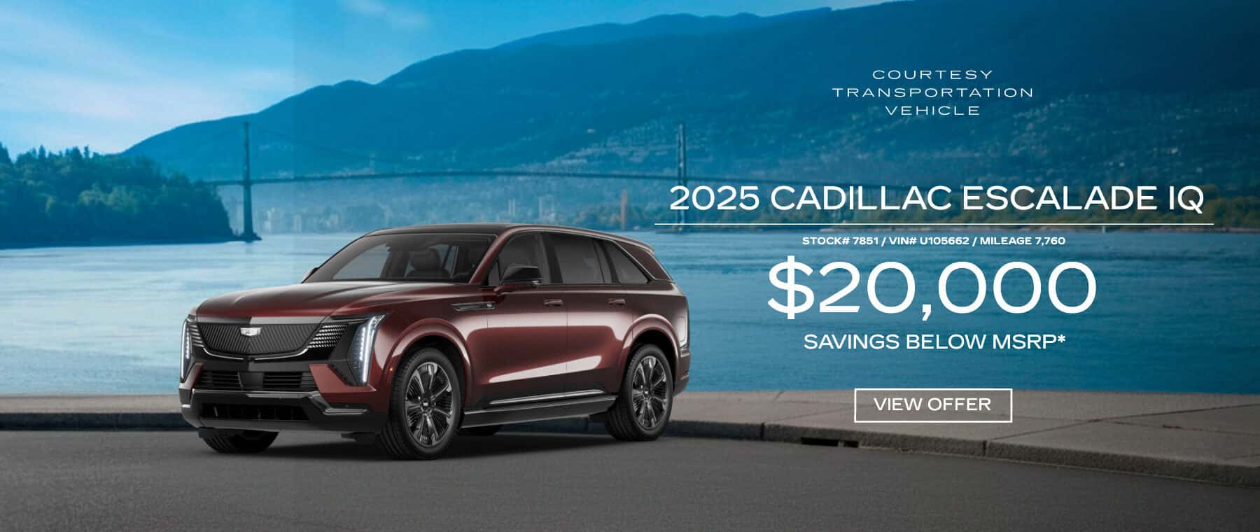 2025 Cadillac Escalade IQ courtesy transportation vehicle with $20,000 savings below MSRP at Walnut Creek Cadillac dealer.