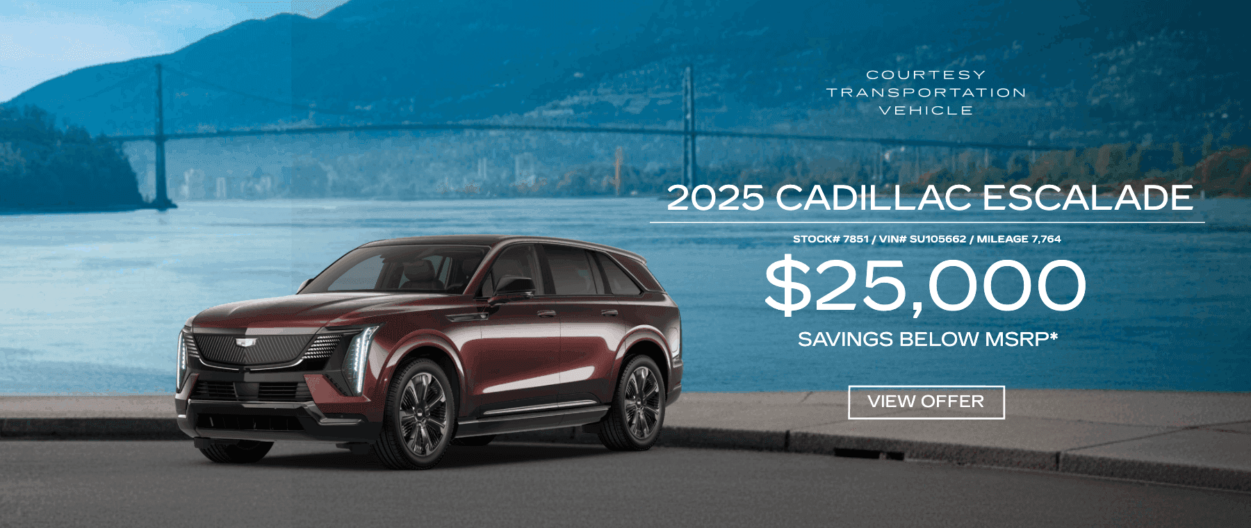 2025 Cadillac Escalade IQ courtesy transportation vehicle with $25,000 savings below MSRP at Walnut Creek Cadillac dealer.