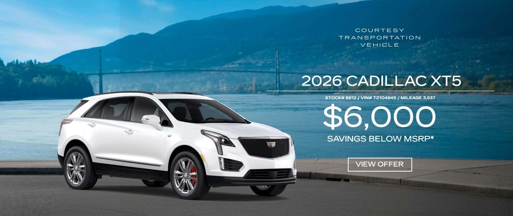 2026 Cadillac XT5 Sport AWD courtesy vehicle featured with $5,000 savings below MSRP at Walnut Creek Cadillac.
