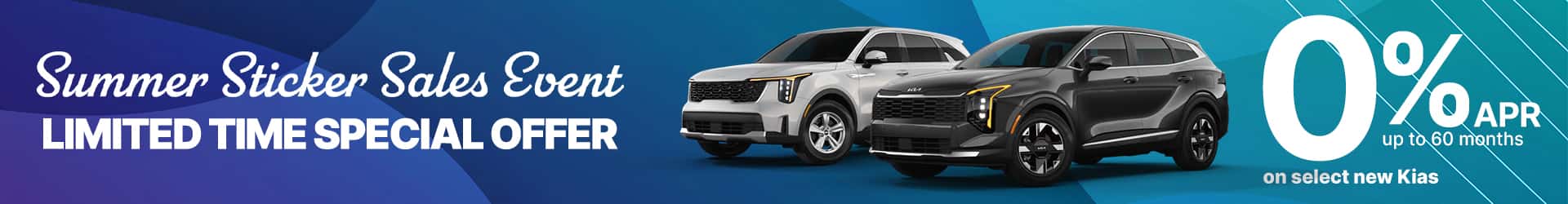 0% APR for up to 60 months on select Kia Sportage, Sportage Hybrid, Sorento, and Sorento Hybrid models.