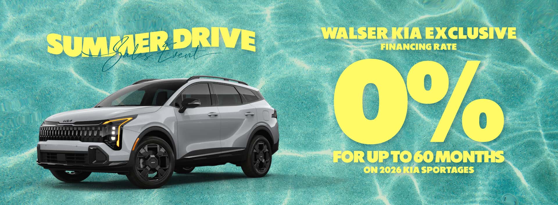 Walser Kia exclusive financing rate of 0% APR for up to 60 months on select Kia Sportage, Sportage Hybrid, Sorento, and Sorento Hybrid models.
