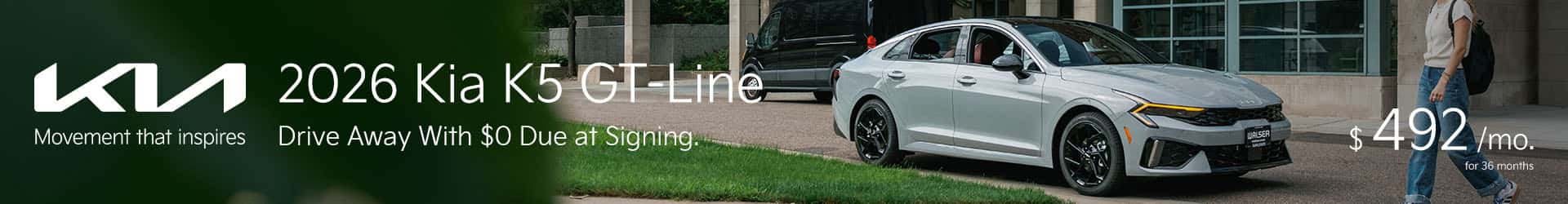 2026 Kia K5 GT-Line $492/mo for 36 month lease Drive Away With $0 Due at Signing
