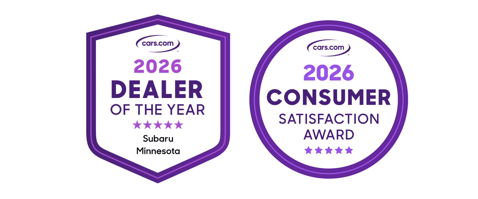 Walser Subaru St. Paul named a 2026 Cars.com Dealer of the Year and a 2026 Consumer Satisfaction Award Winner.