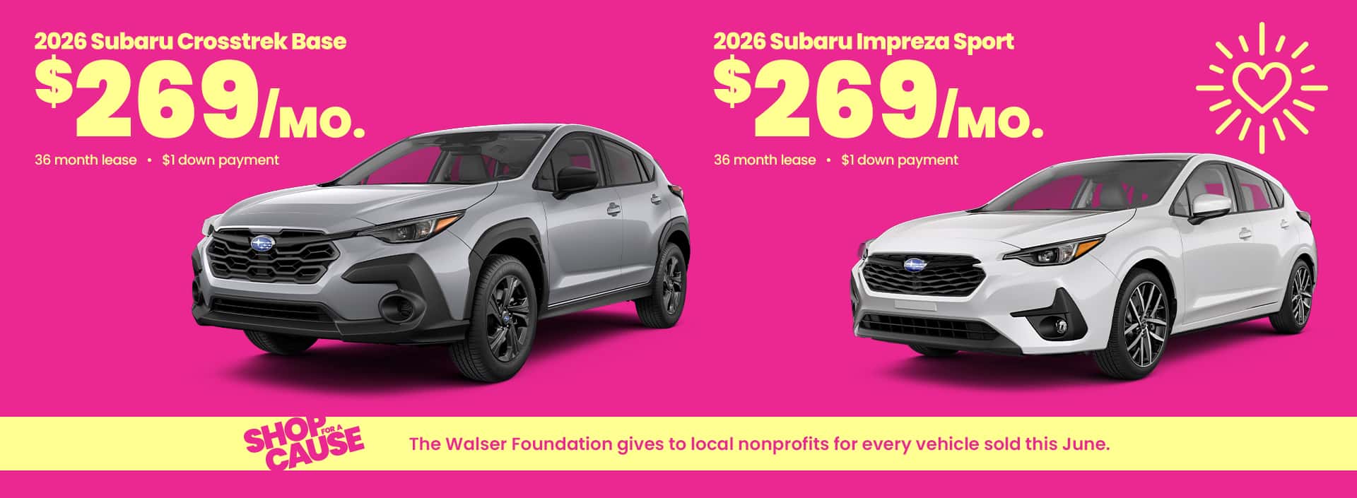 2026 Crosstrek Base Lease for $269/Mo 2026 Impreza Sport Lease for $269/Mo