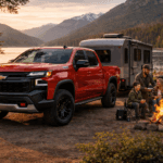 Chevy Truck with trailer at camp ground
