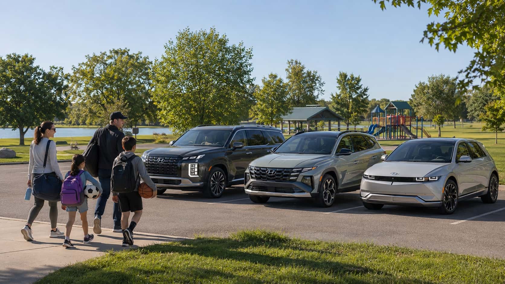 2026 Chevy family SUV lineup — Trax, Trailblazer, Equinox, and Traverse — on an Oak Lawn, Illinois street at Webb Chevy Oak Lawn