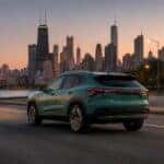2027 Chevrolet Trax ACTIV rear view with the Chicago skyline at Webb Chevy Oak Lawn, Oak Lawn, IL