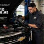 Chevy Silverado getting an oil change at Webb Chevy Plainfield in Plainfield, IL
