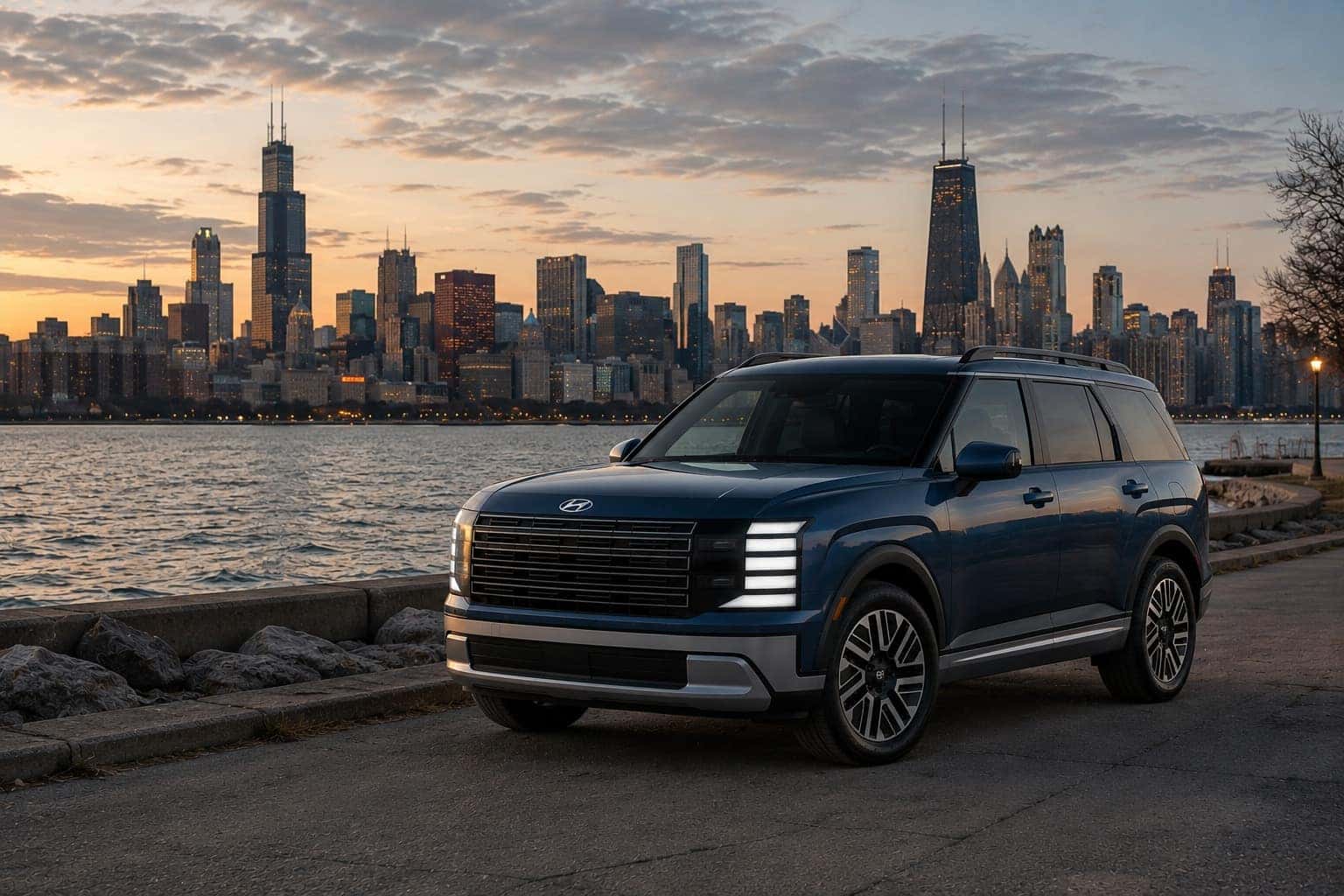2026 Hyundai Palisade Hybrid AWD in snow on I-65 in Northwest Indiana