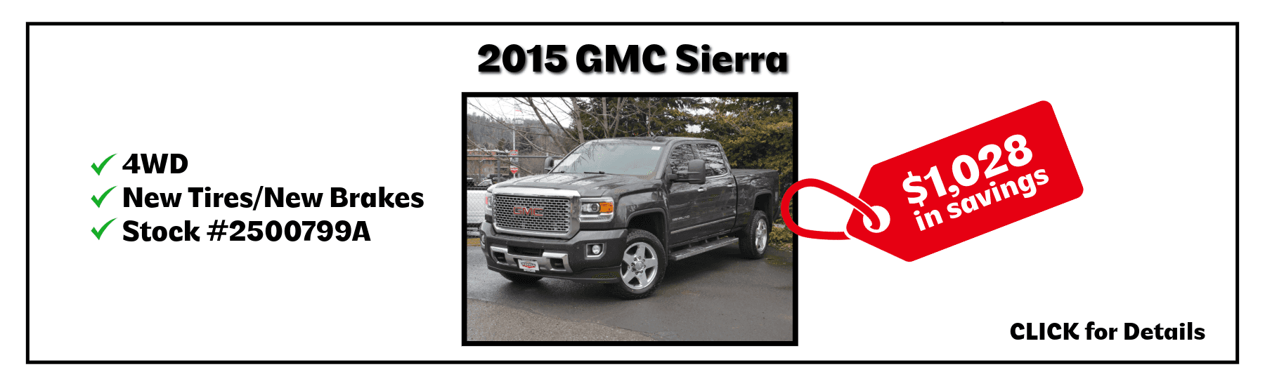A black 2015 GMC Sierra for sale with savings of $1,028.