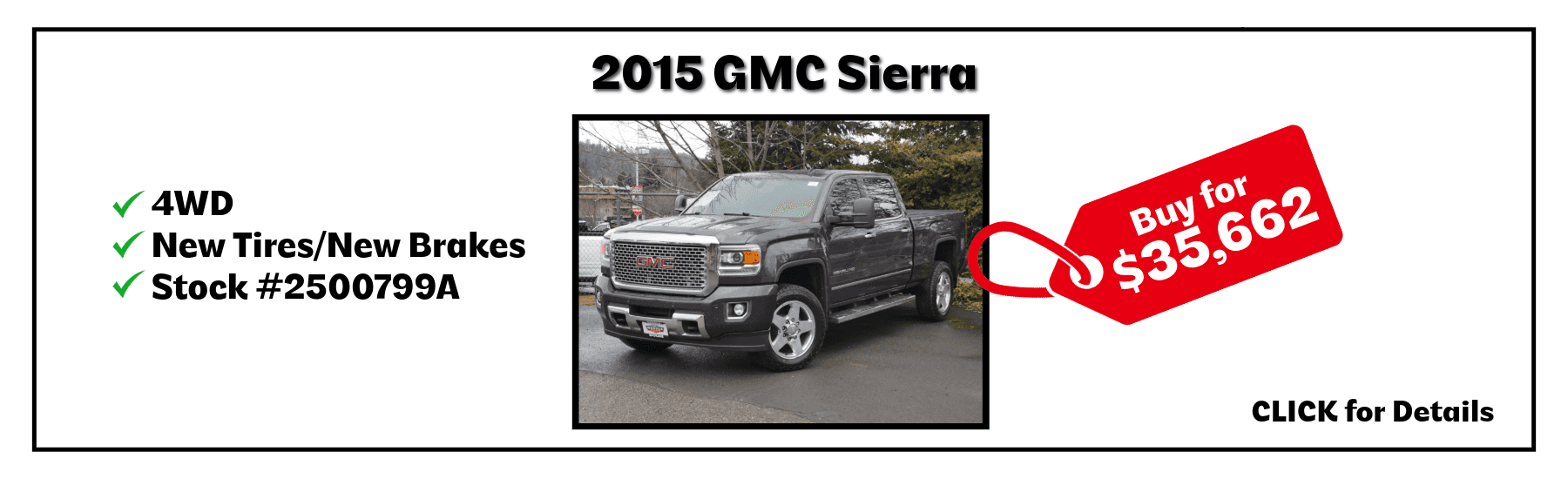 A black 2015 GMC Sierra for sale for $35,662.