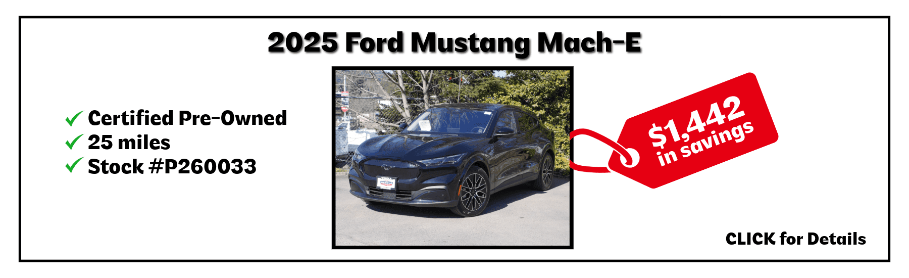Black 2025 Ford Mustang Mach-E with savings of $1,442.