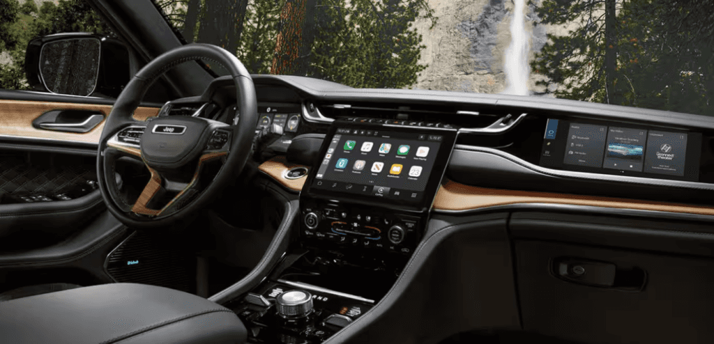 2025 Jeep Grand Cherokee interior with available touchscreens for both the driver and copilot