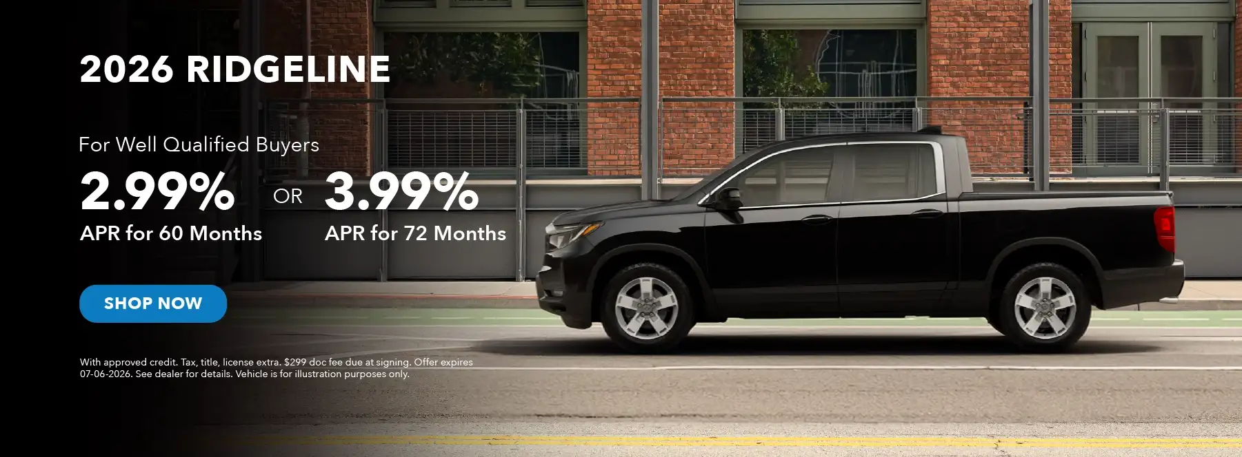 2026 Honda Ridgeline AWD - Receive 2.99% APR for 60 months OR 3.99% for 72 months