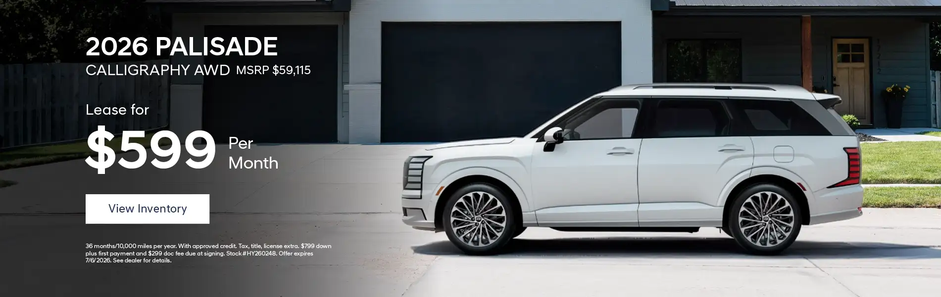 2026 HYUNDAI PALISADE CALIIGRAPHY - Lease for $599 per month