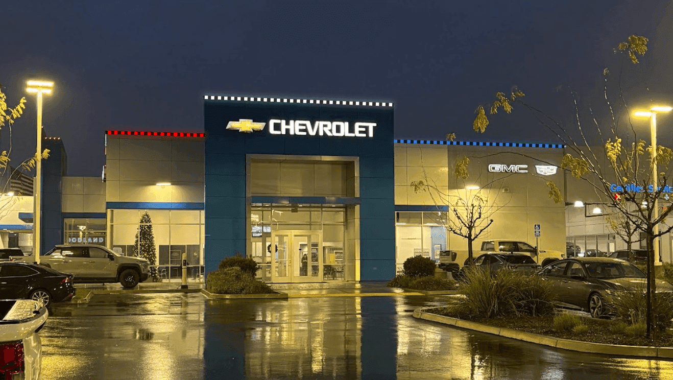 chevrolet storefront at night