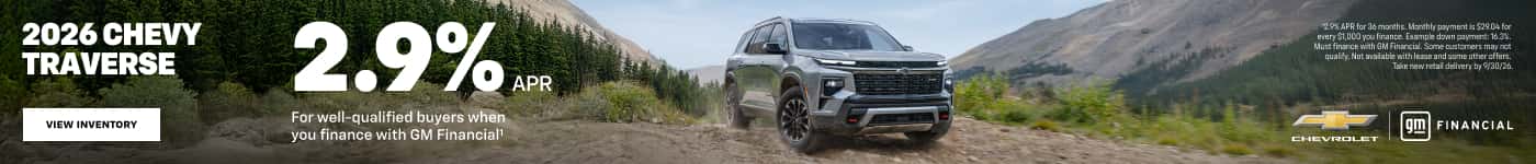 2026 Chevy Traverse for 2.9% APR for buyers using GM Financial