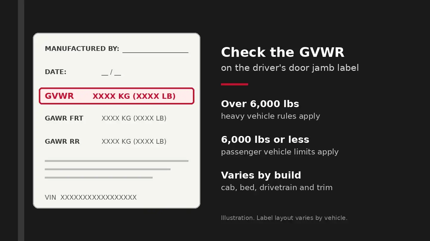 GVWR label inside the door jamb of a GMC Sierra